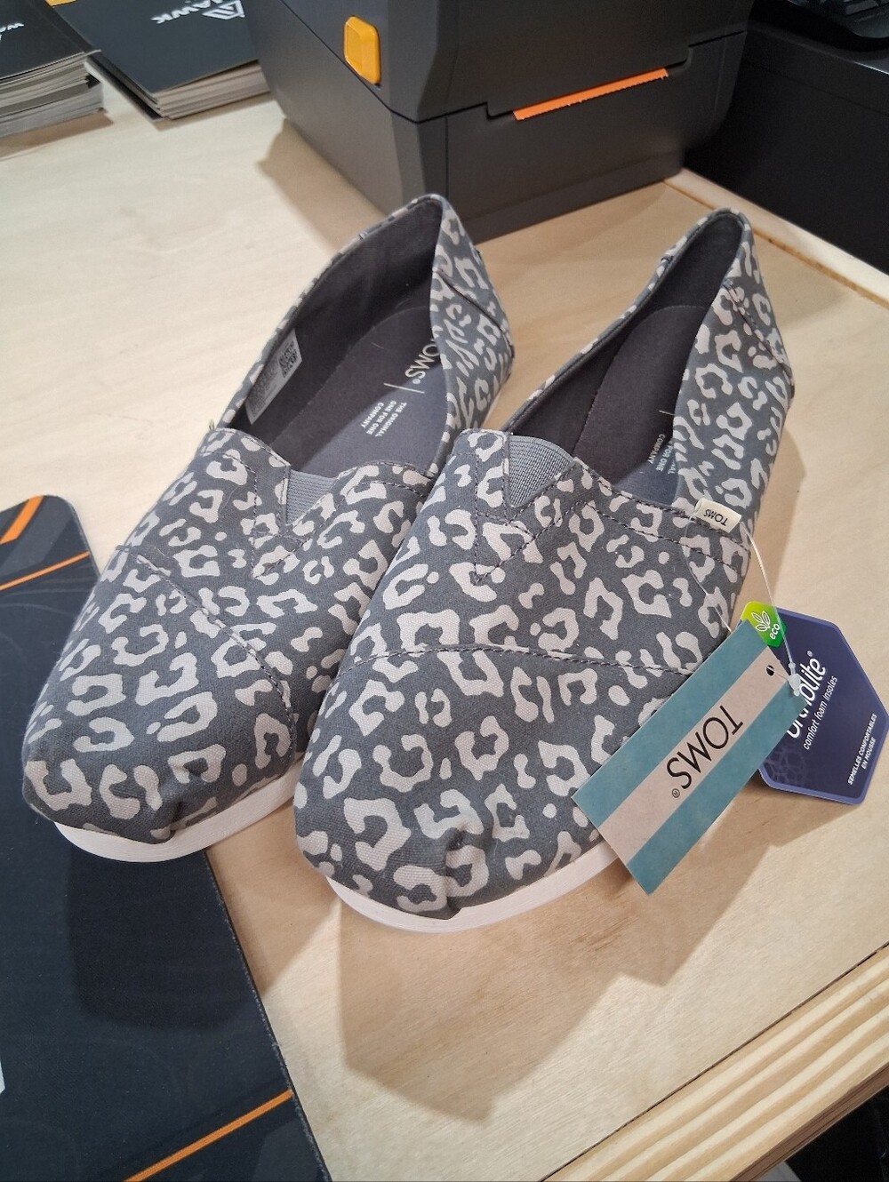 TOMS Women's Grey Leopard Canvas Slip-On Flats